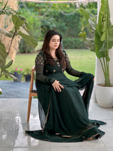 Hand embroidered bottle green anarkali